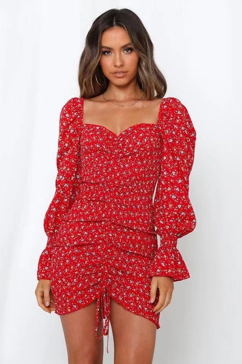 Long-sleeved ruched tie wrap hip skirt - ROUTINE FASHION